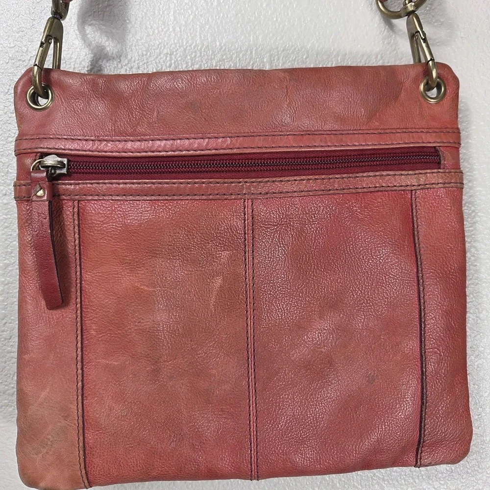 Fossil Brown Leather Crossbody Bag Organizer Pocket Zip Top Purse‎